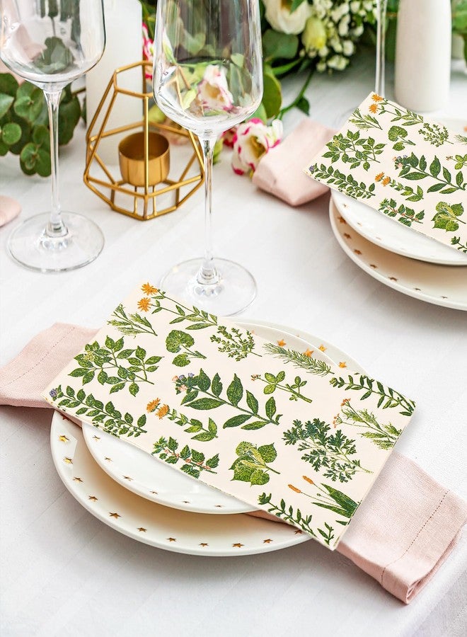 JarThenaAMCS 100Pcs Vintage Greenery Guest Napkins Disposable Green Plant Flower Paper Napkins Botanical Dinner Hand Napkin for Party Supplies Table Decorations - Image 5